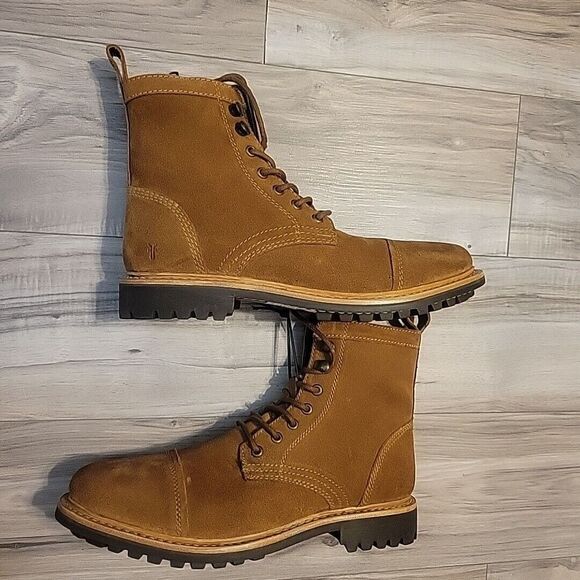 Frye Russell Boots Mens 10M Brown Suede Leather Lace-Up‎ Zip Side Stylish NEW - Picture 8 of 9